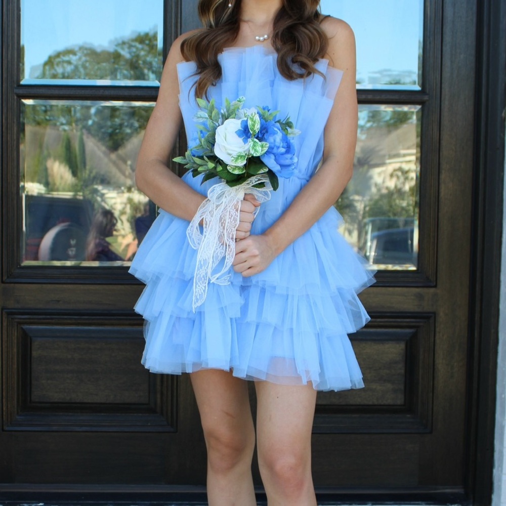 Mable Light Blue Tulle Mini Dress